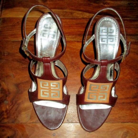 GIVENCHY Brown Strappy Heels Sz 38 - Picture 1 of 7